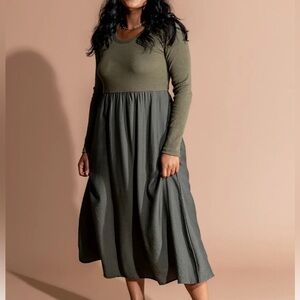 Olive Green Long Sleeve Maxi Dress